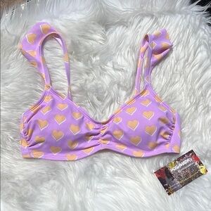 NWOT Purple Heart Patterned Bikini Top